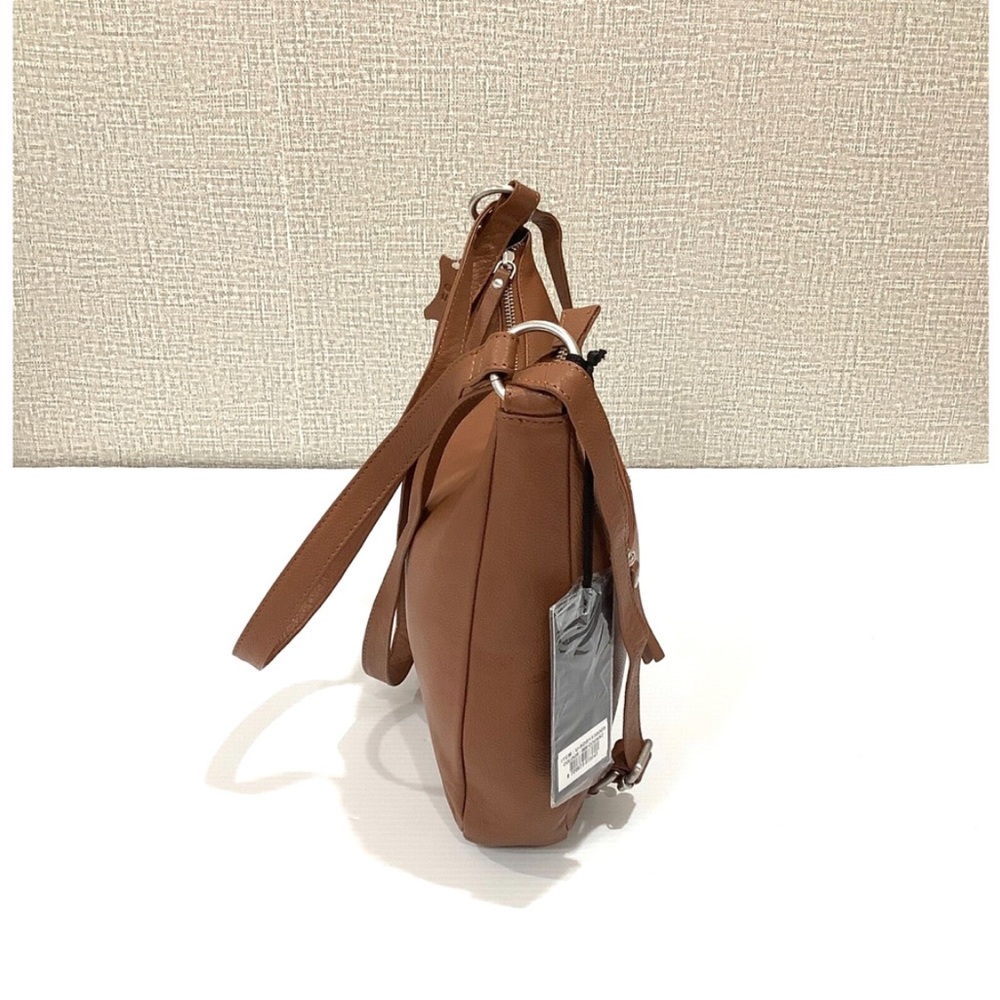 Genicci Leather Womens Convertible Backpack Tote Purse Bag Brown Cognac NEW - Picture 4 of 9
